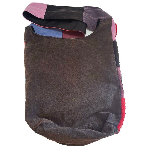 Bohemian Artsy Canvas Bucket Tote Patchwork Applique Distress Hippie Tote Bag - Picture 4 of 9